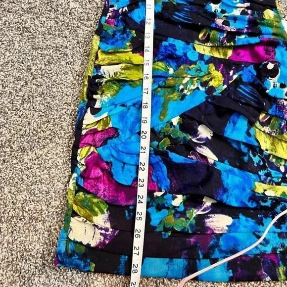 BAILEY BLUE MINI DRESS STRAPLESS FLORAL BLUE AND GREEN STRETCH SIZE MEDIUM - Picture 4 of 7